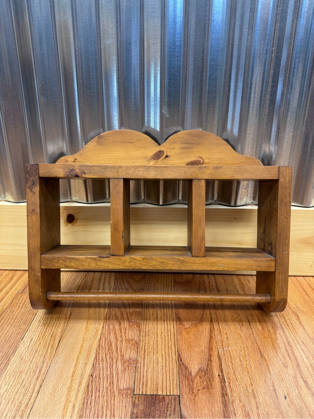 Handmade Rustic Cottagecore Wooden Wall Shelf with Towel Bar 90’s